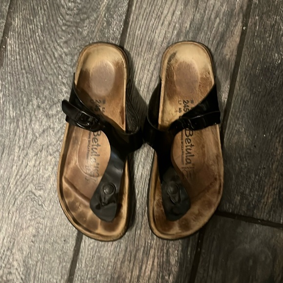 Birkenstock Betula Gizeh Reg. Black Patent Birko Flor Thong Sandal - Picture 2 of 4